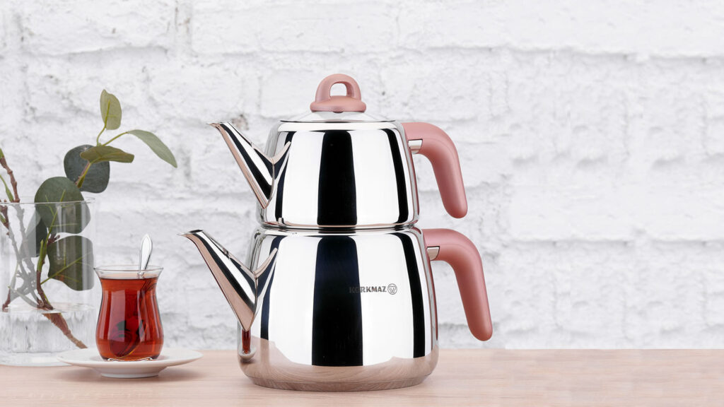 کتری و قوری 1.0 + 2.0 لیتر استیل براق بلا کرکماز