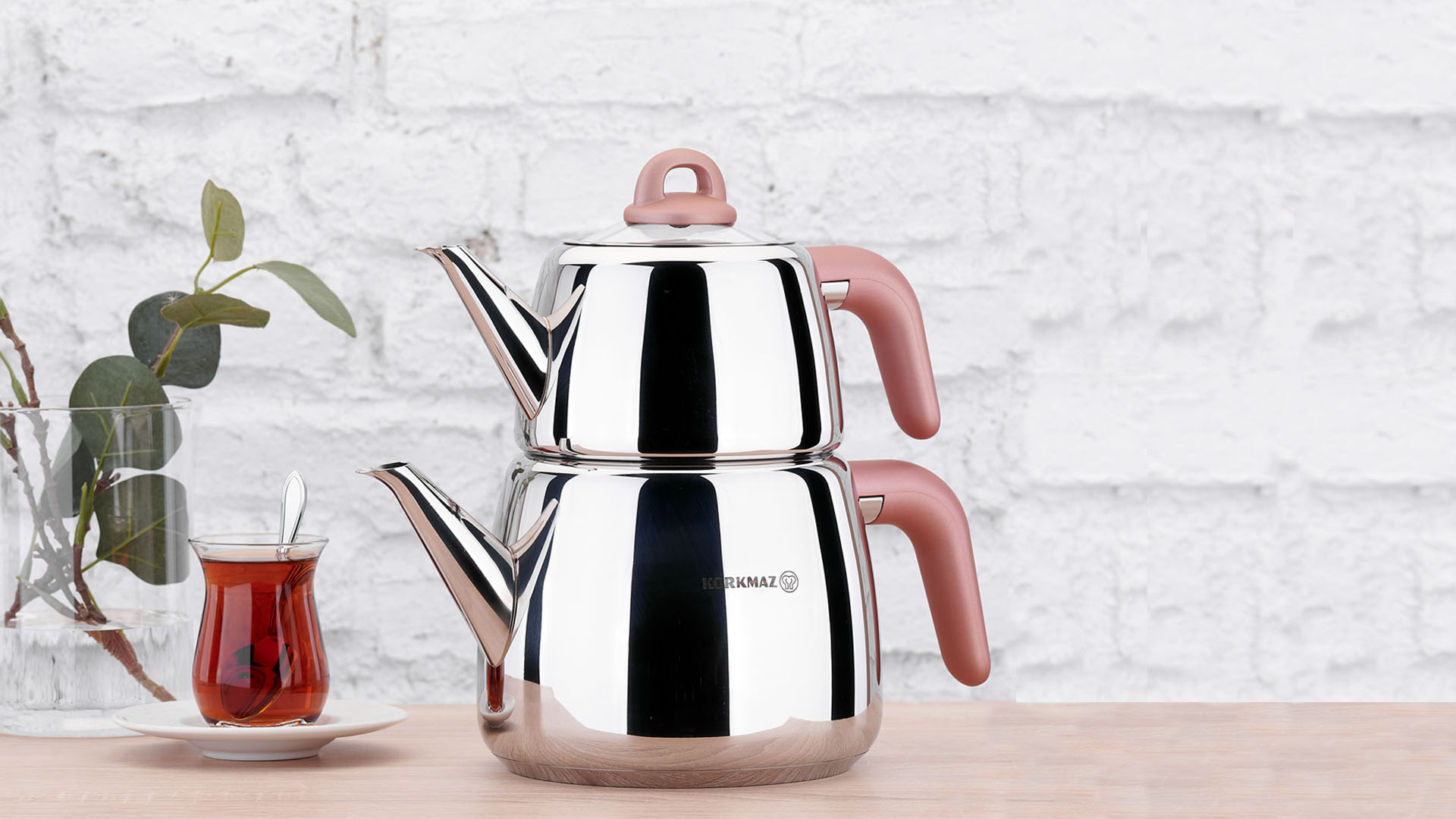 کتری و قوری 1.0 + 2.0 لیتر استیل براق بلا کرکماز